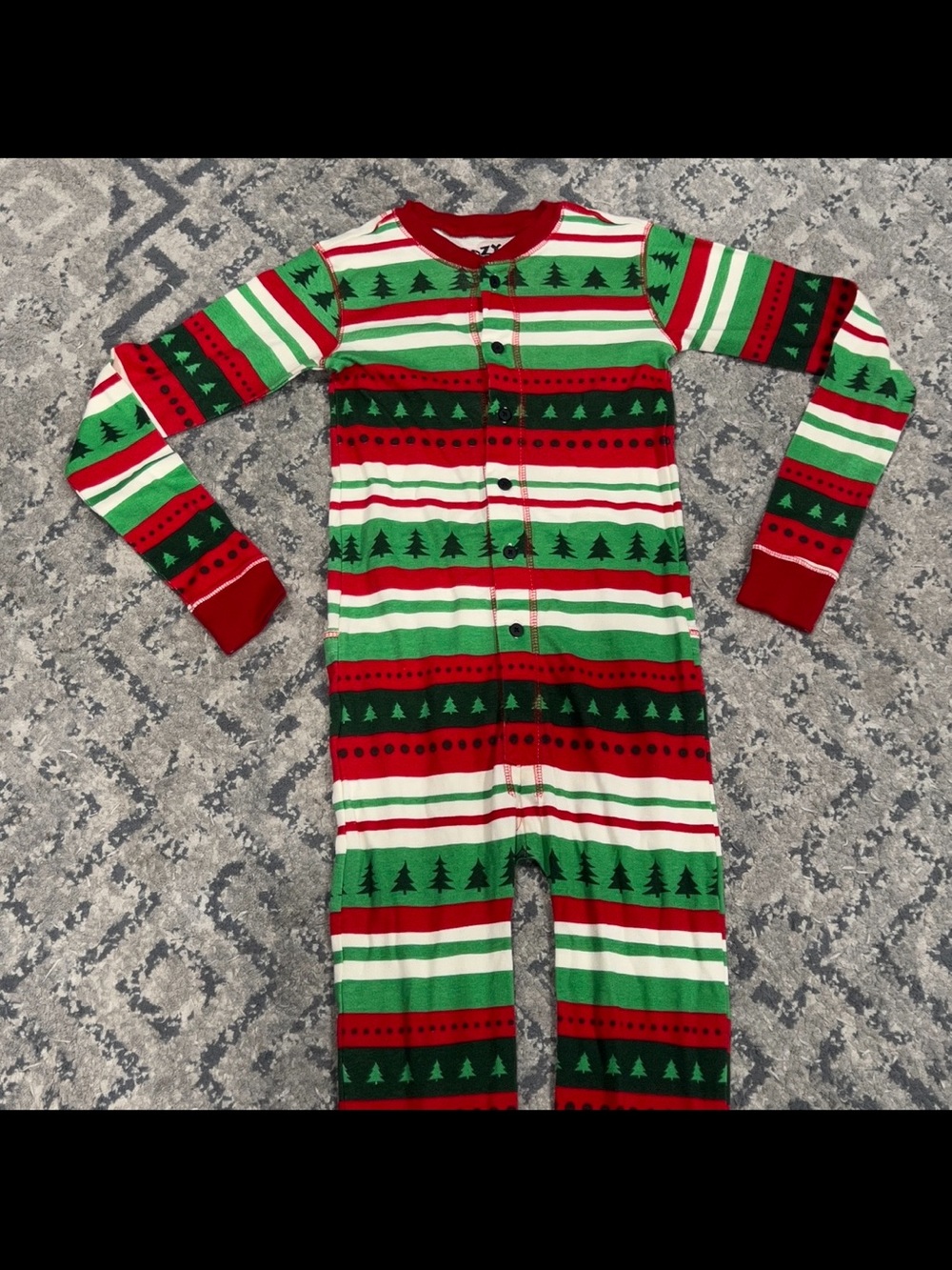 Lazy One Special Delivery Youth onesie flapjack pj holiday tree pattern Med 12 - Picture 2 of 7